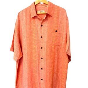 Tommy Bahama Camp Shirt Size 1XB Linen Blend Pastel Orange with Yellow Excellent